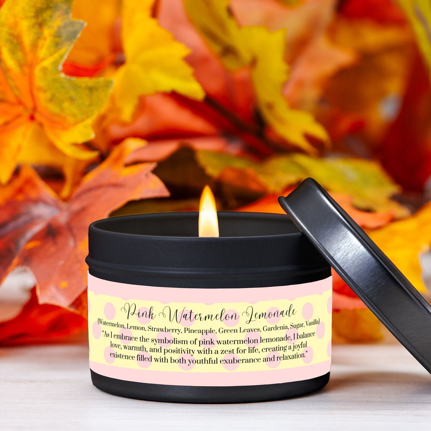 Pink Watermelon 4 oz. Lemonade Vegan Coconut Soy Wax Black Candle Tin