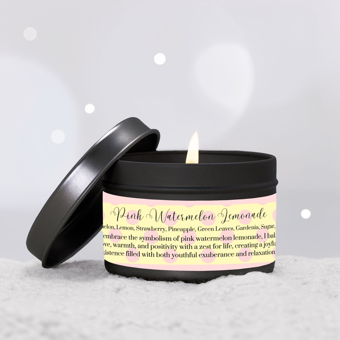 Pink Watermelon 4 oz. Lemonade Vegan Coconut Soy Wax Black Candle Tin