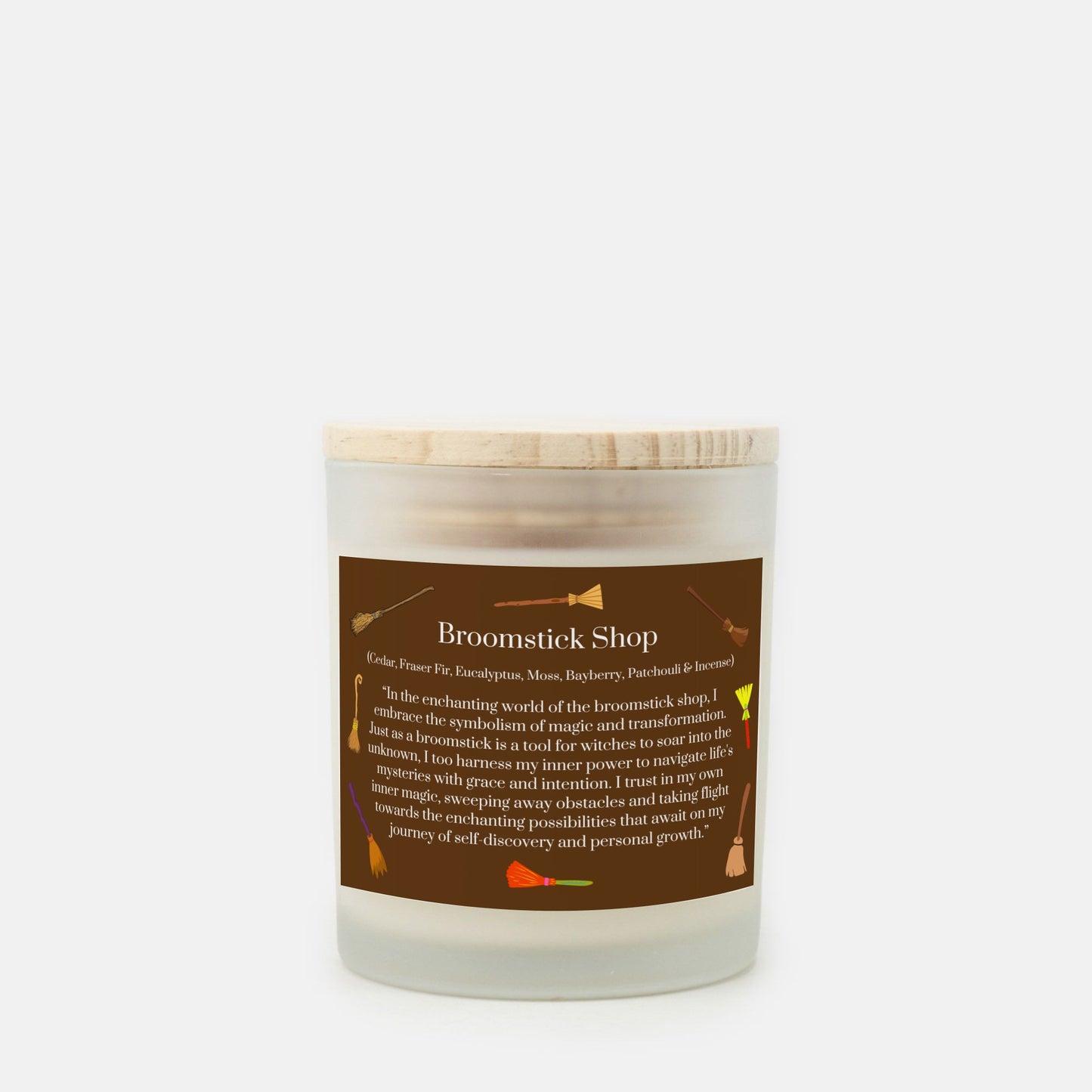 Broomstick Shop 11 oz. Frosted Glass Vegan Coconut Soy Wax Candle with Eco-Friendly Wood Wick