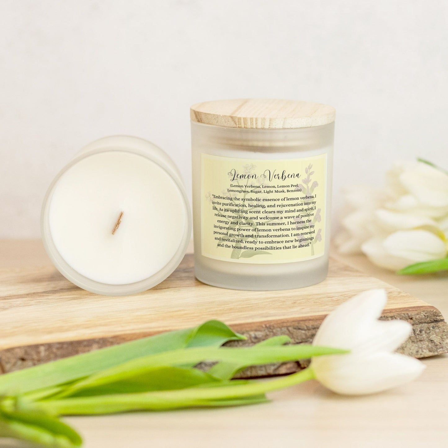 Lemon Verbena 11 oz. Vegan Coconut Soy Wax Frosted Glass Candle with Eco-Friendly Wood Wick