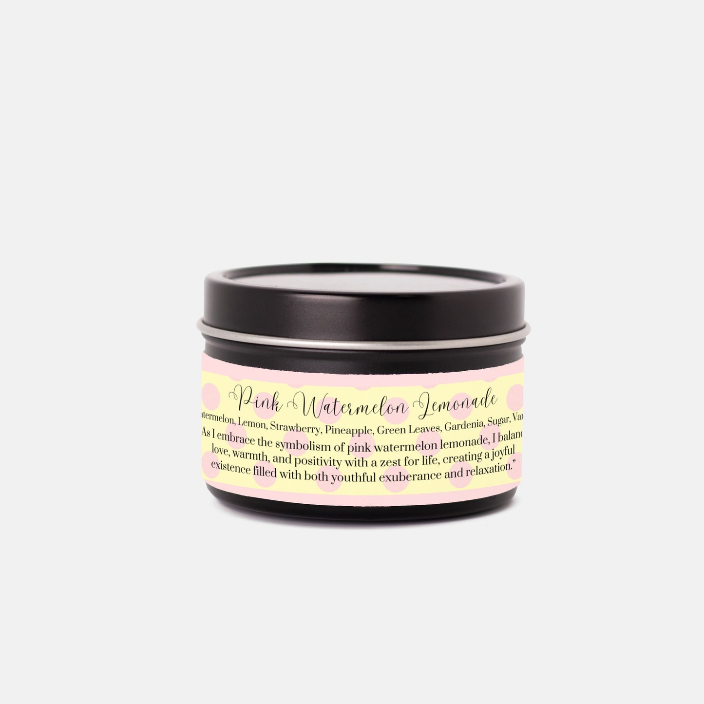 Pink Watermelon 4 oz. Lemonade Vegan Coconut Soy Wax Black Candle Tin