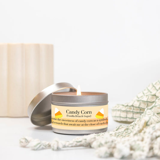 Candy Corn Silver Tin 4 oz. Vegan Coconut Soy Wax Candle