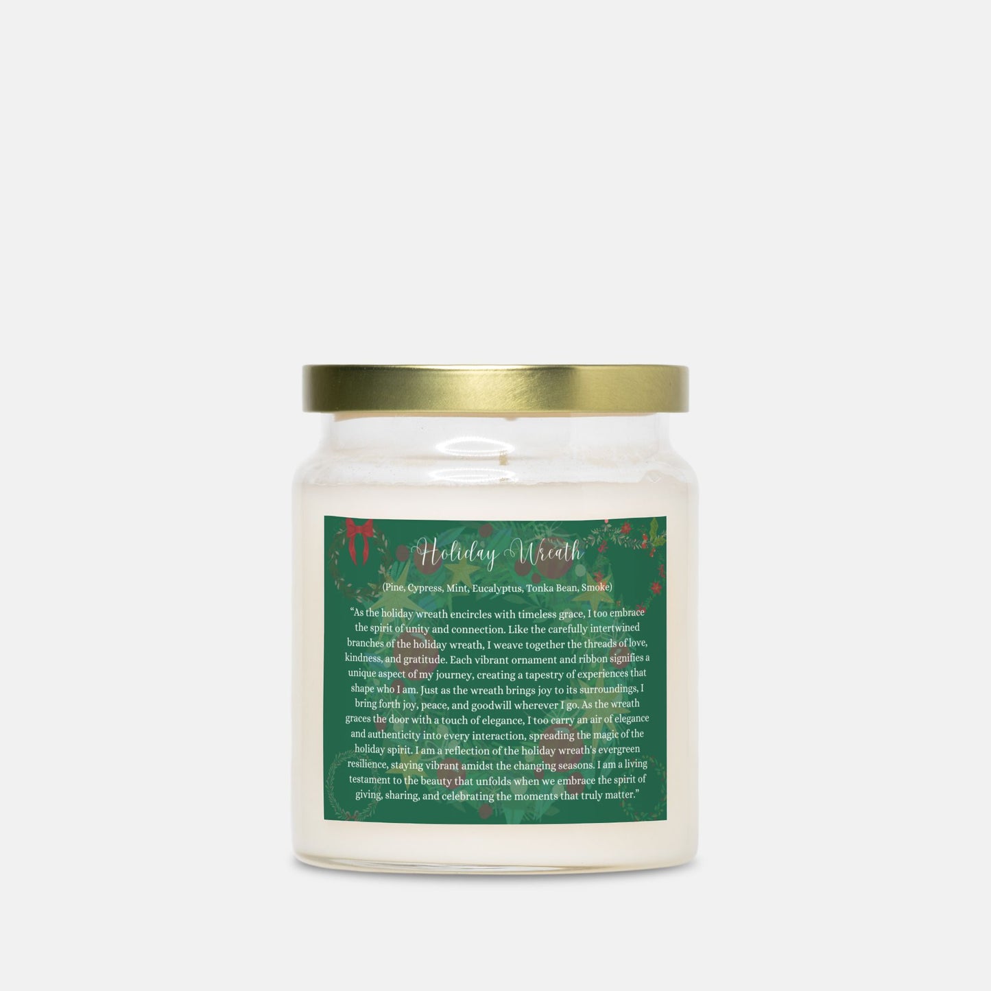 Holiday Wreath 9 oz. Vegan Coconut Soy Wax Apothecary Jar Candle