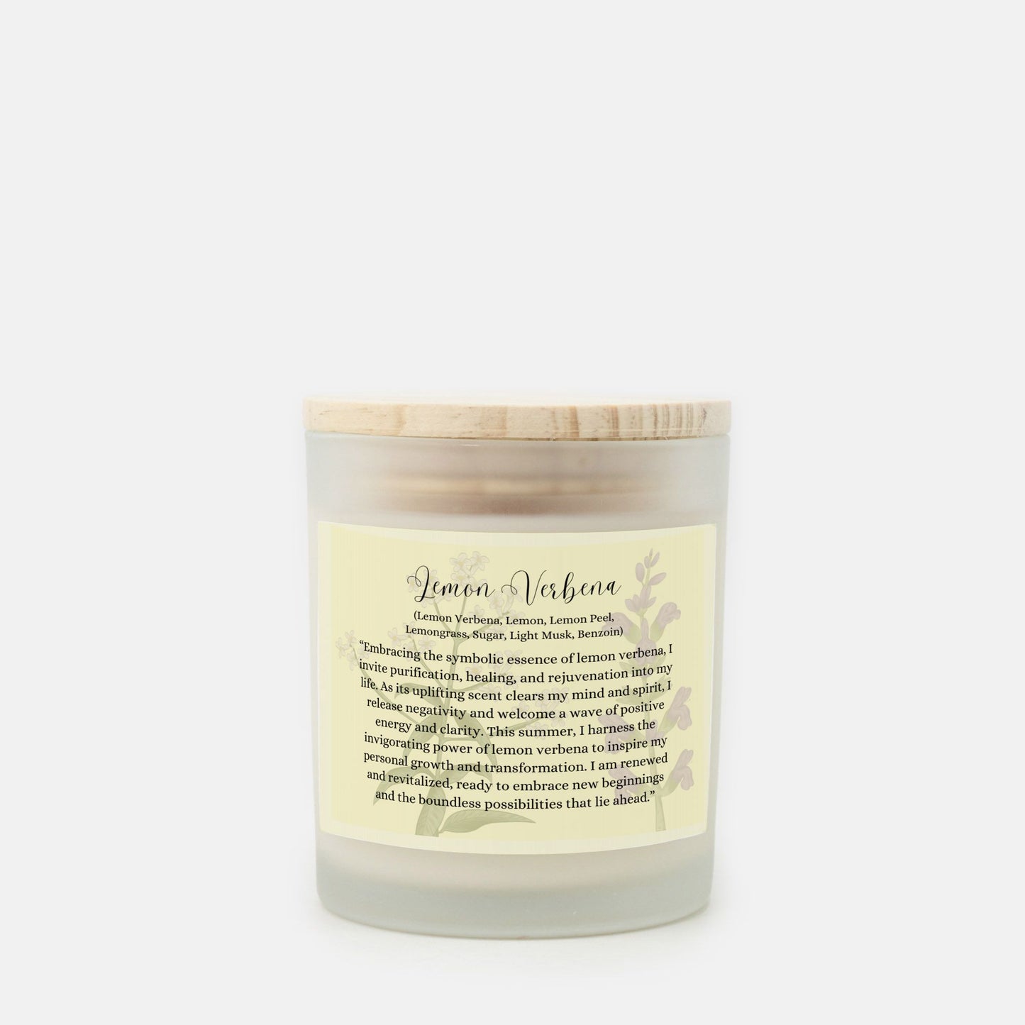 Lemon Verbena 9 oz. Vegan Coconut Soy Wax Frosted Glass Candle with Eco-Friendly Wood Wick