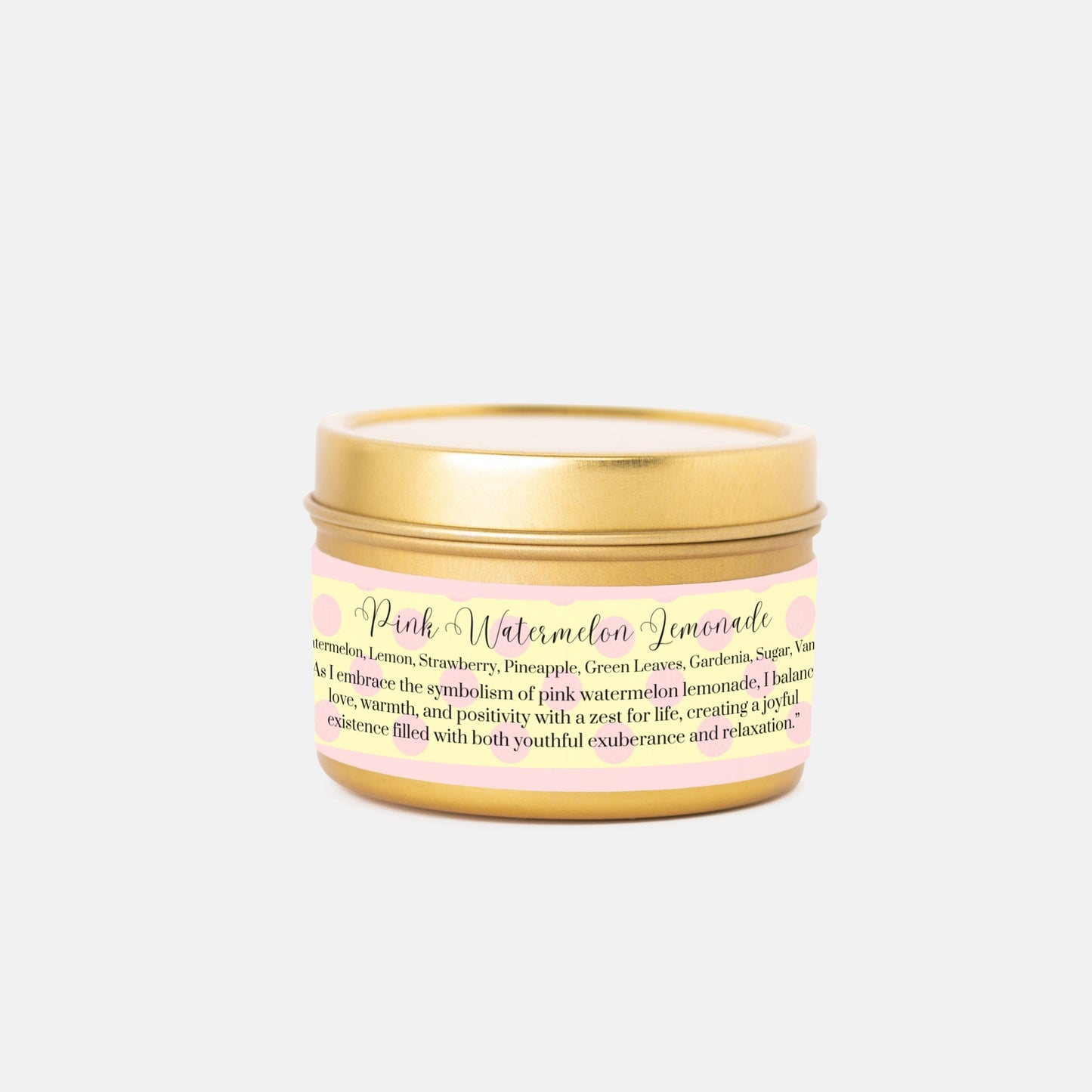 Pink Watermelon 4 oz. Lemonade Vegan Coconut Soy Wax Gold Candle Tin