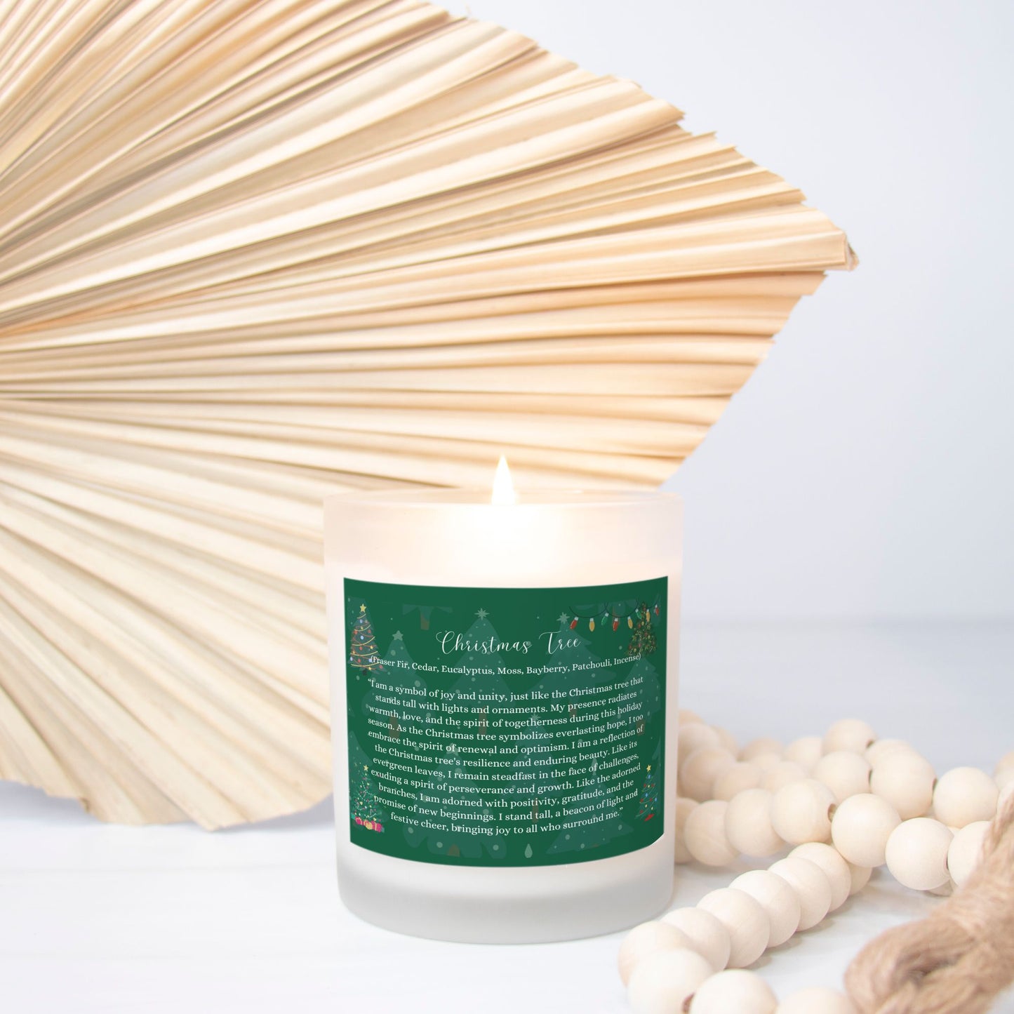 Christmas Tree 11 oz. Frosted Glass Vegan Coconut Soy Wax Candle with Eco-Friendly Wood Wick