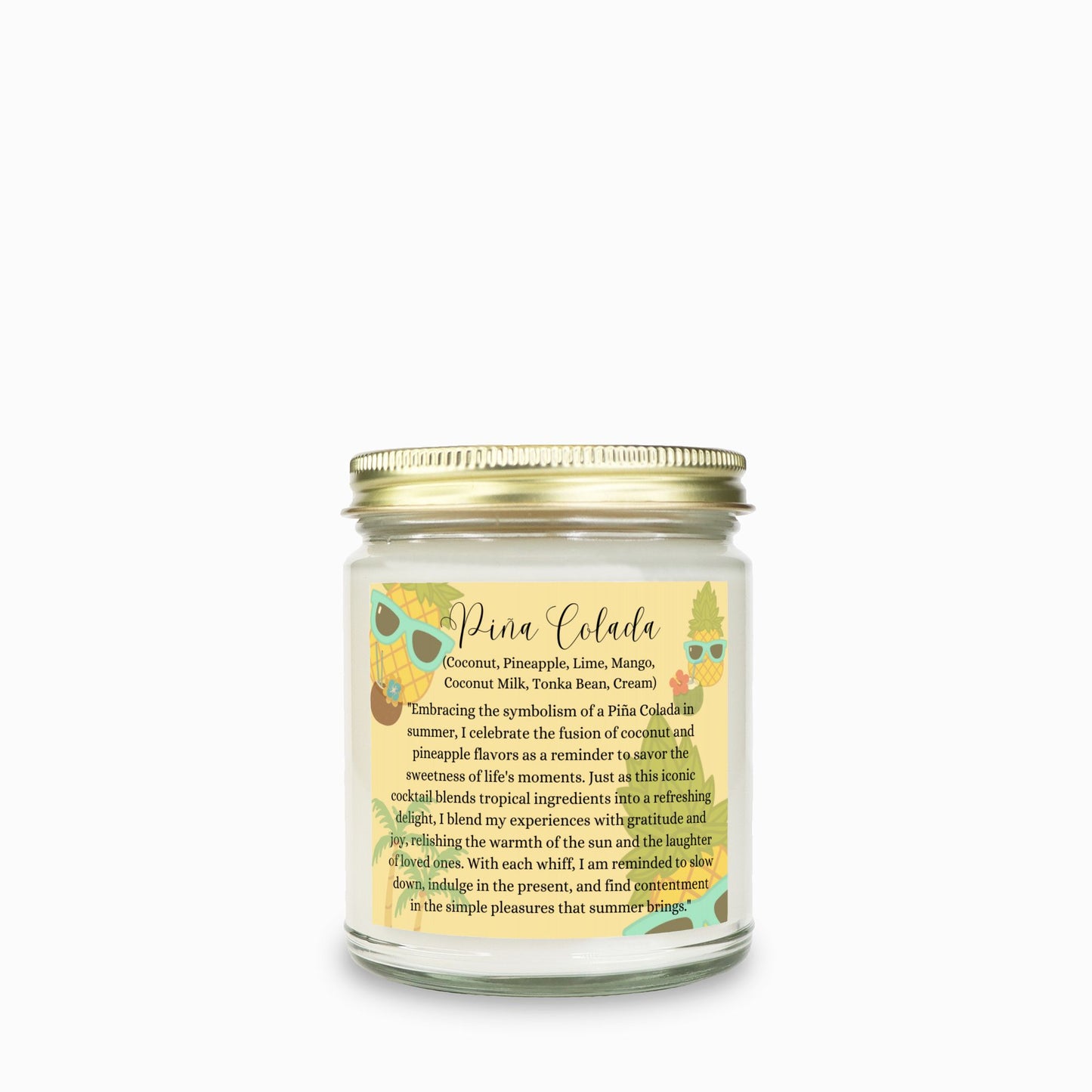 Piña Colada 9 oz. Vegan Coconut Soy Wax Clear Jar Candle