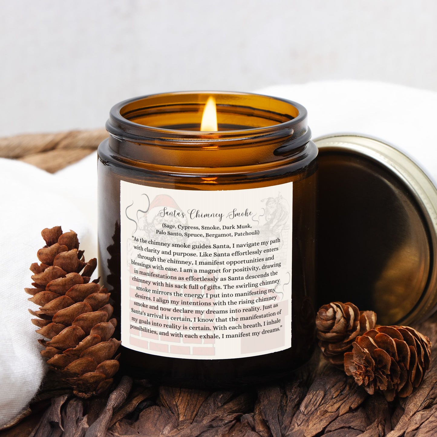 Santa's Chimney Smoke 4 oz. Vegan Coconut Soy Wax Amber Jar Candle