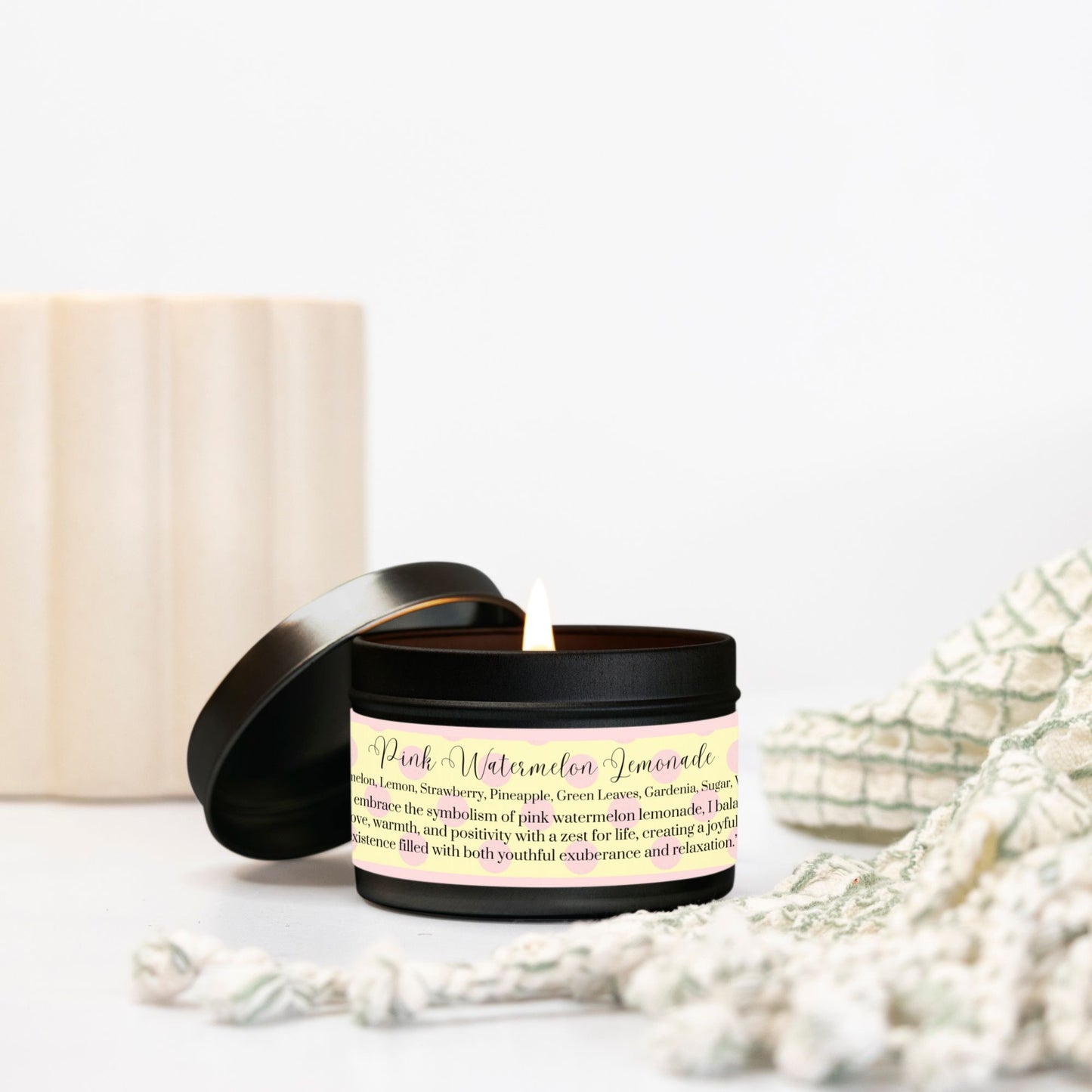 Pink Watermelon 4 oz. Lemonade Vegan Coconut Soy Wax Candle Tin - Available in 3 Tin Colors