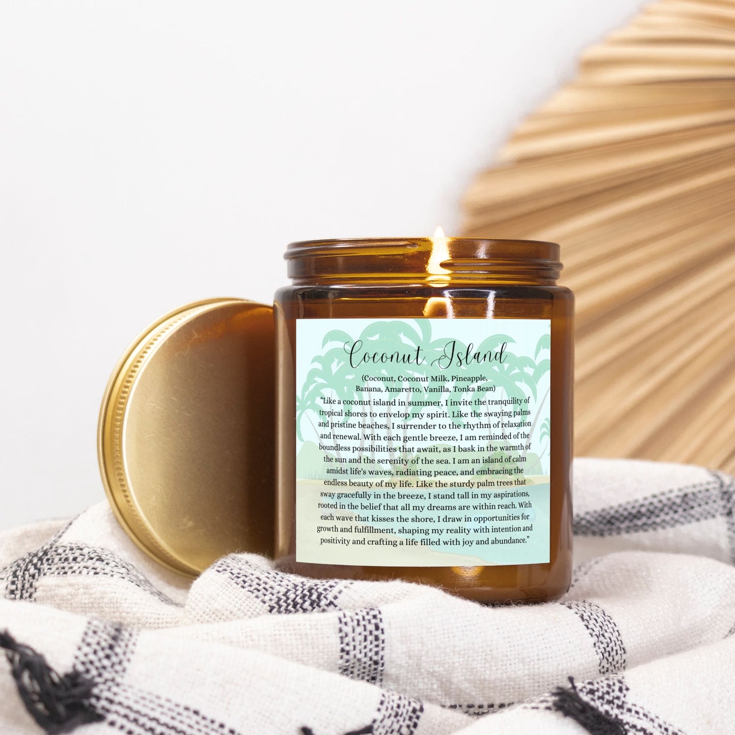 Coconut Island 9 oz. Vegan Coconut Soy Wax Amber Jar Candle