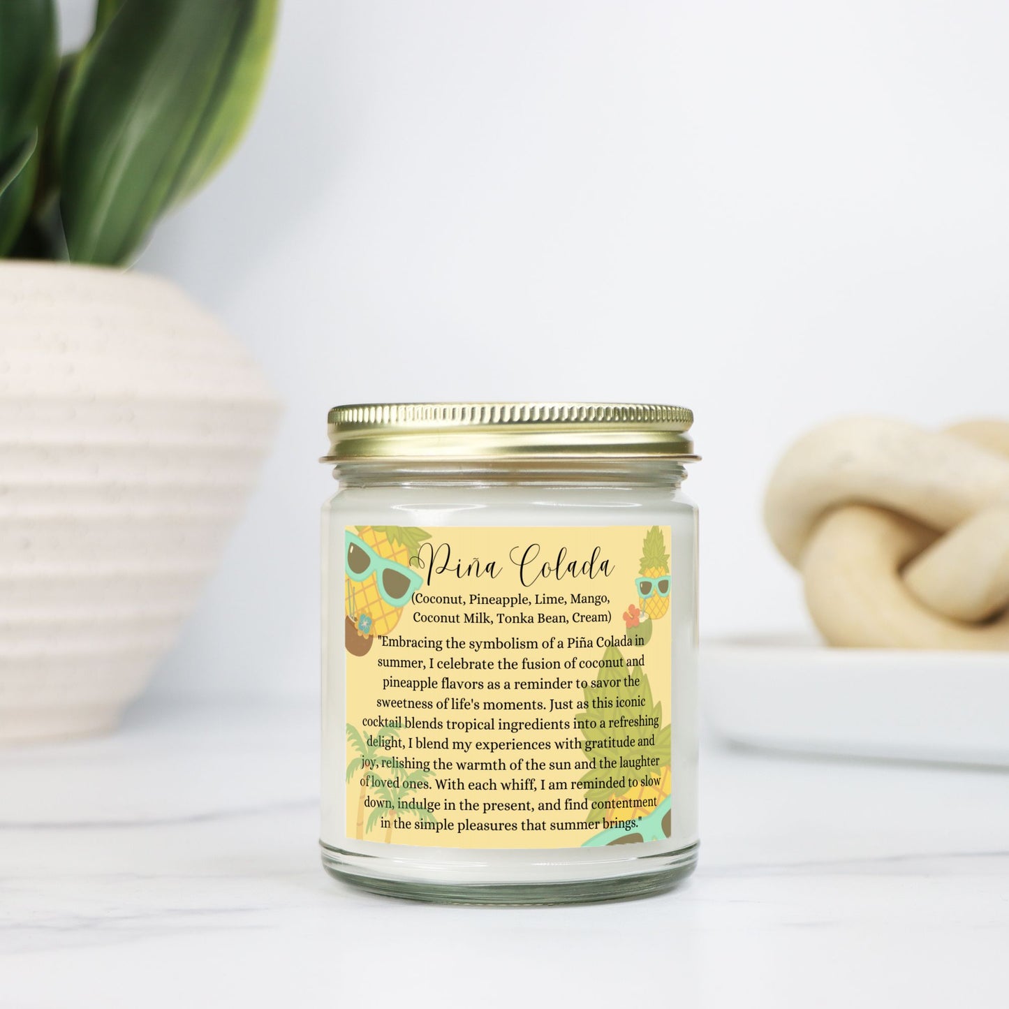 Piña Colada 9 oz. Vegan Coconut Soy Wax Clear Jar Candle