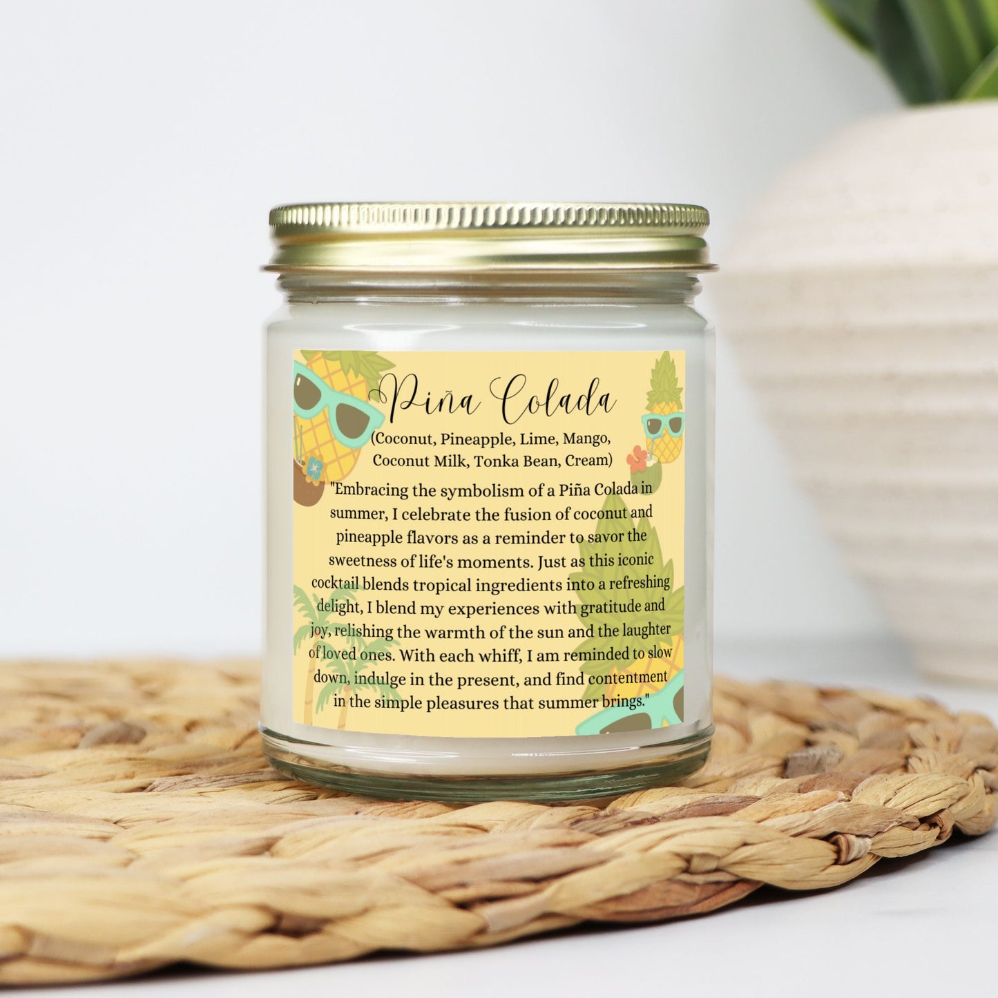 Piña Colada 9 oz. Vegan Coconut Soy Wax Clear Jar Candle