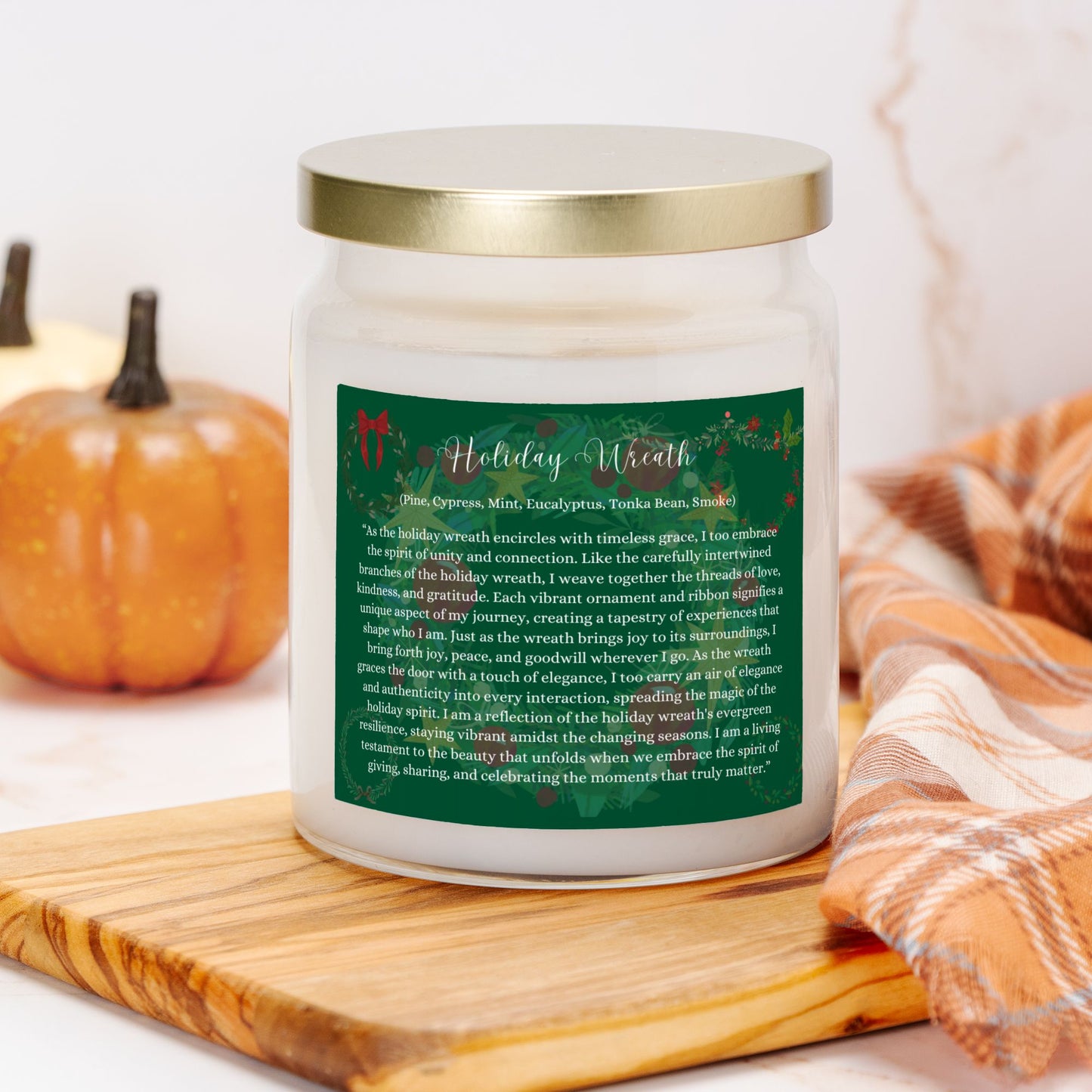 Holiday Wreath 9 oz. Vegan Coconut Soy Wax Apothecary Jar Candle