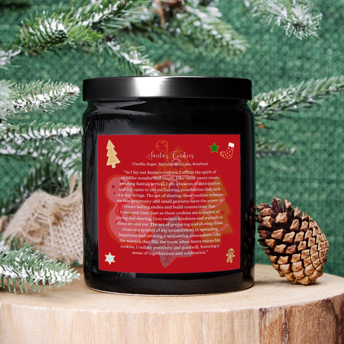 Santa's Cookies 8 oz. Vegan Coconut Soy Wax Ceramic Candle with Black or Gold Lid