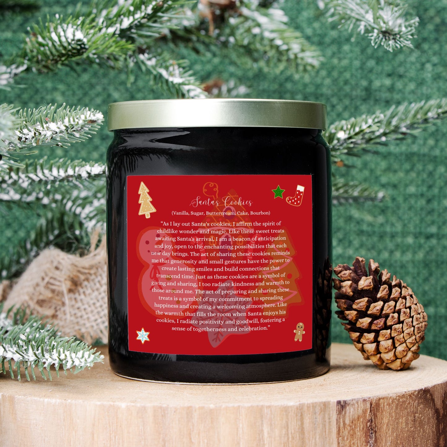 Santa's Cookies 8 oz. Vegan Coconut Soy Wax Ceramic Candle with Black or Gold Lid