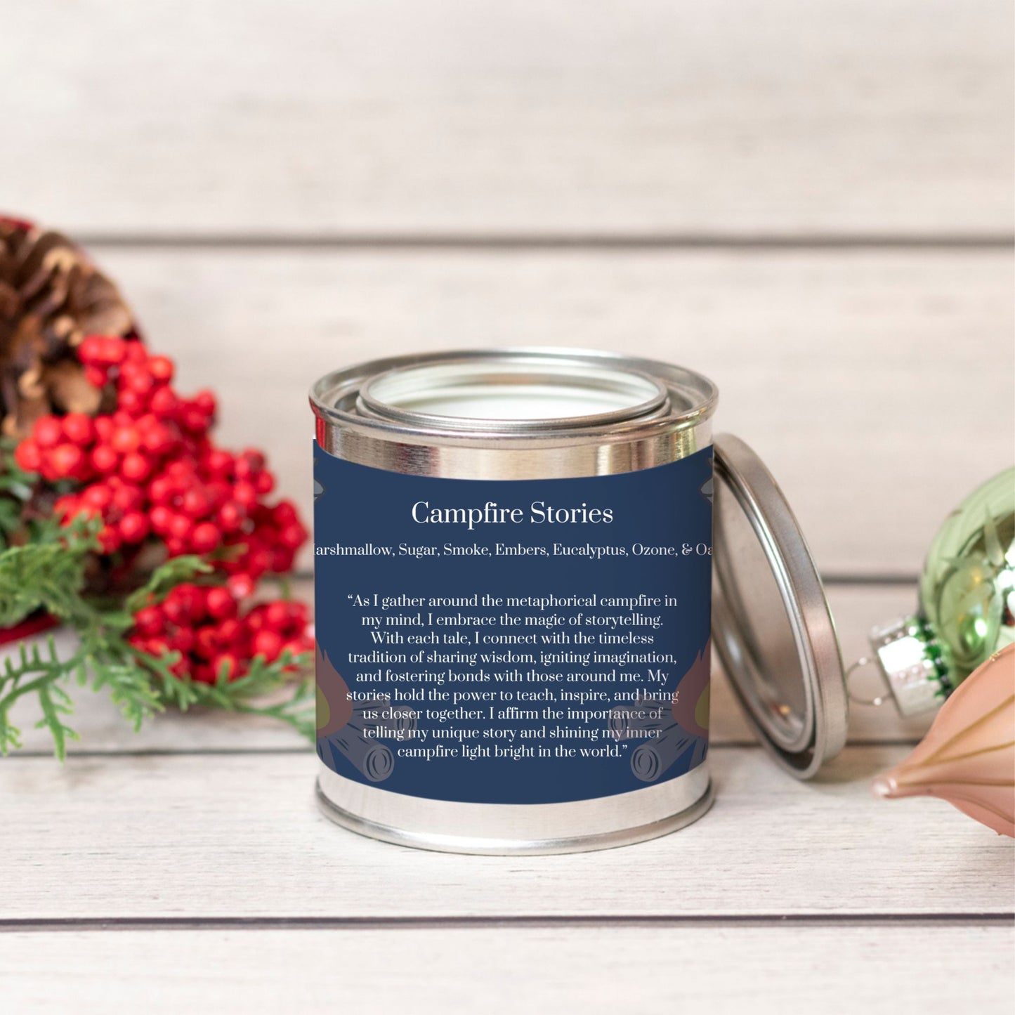 Campfire Stories 8 oz. Vegan Coconut Soy Wax Paint Can Candle with Eco-Friendly Wood Wick