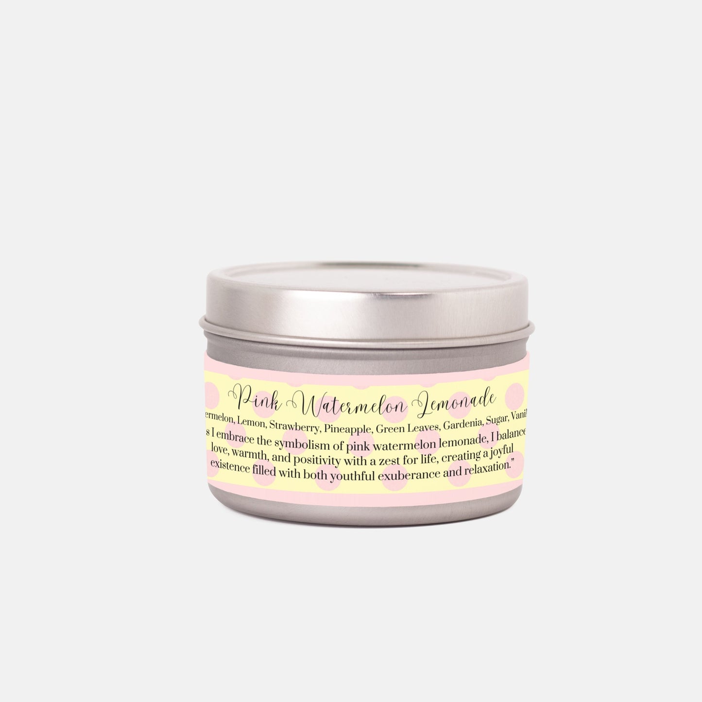 Pink Watermelon 4 oz. Lemonade Vegan Coconut Soy Wax Candle Tin - Available in 3 Tin Colors