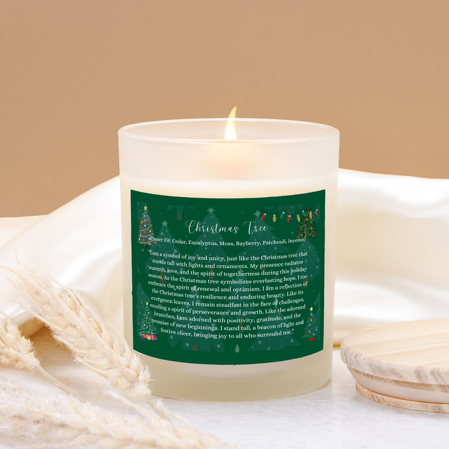 Christmas Tree 11 oz. Frosted Glass Vegan Coconut Soy Wax Candle with Eco-Friendly Wood Wick