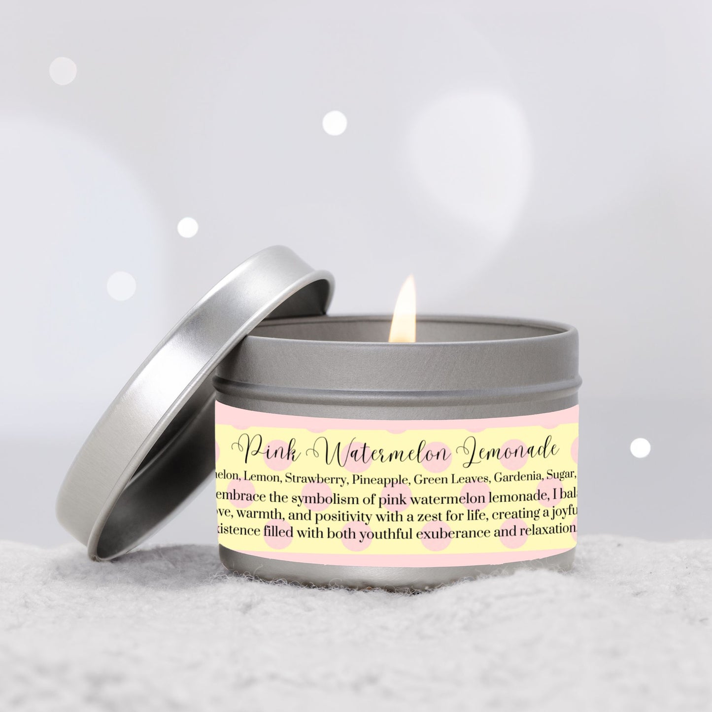 Pink Watermelon 4 oz. Lemonade Vegan Coconut Soy Wax Silver Candle Tin