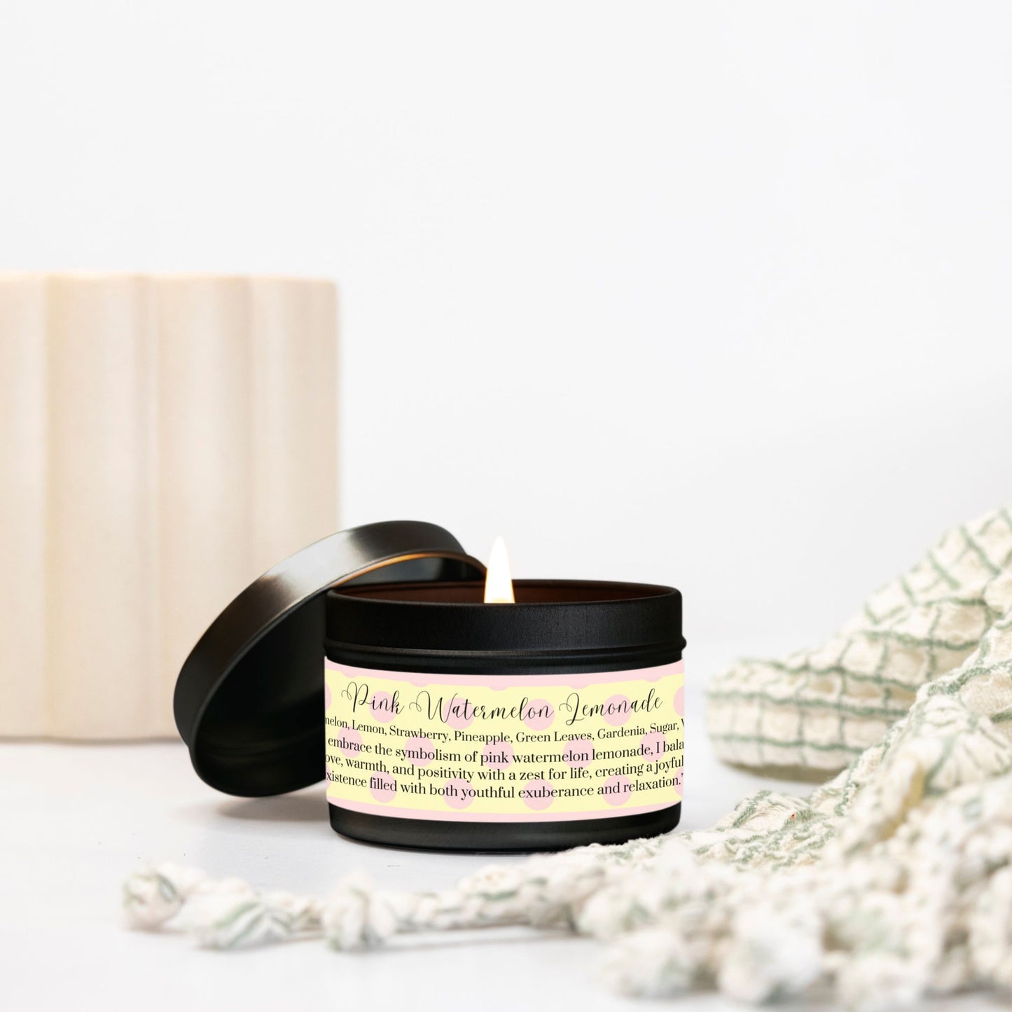 Pink Watermelon 4 oz. Lemonade Vegan Coconut Soy Wax Black Candle Tin