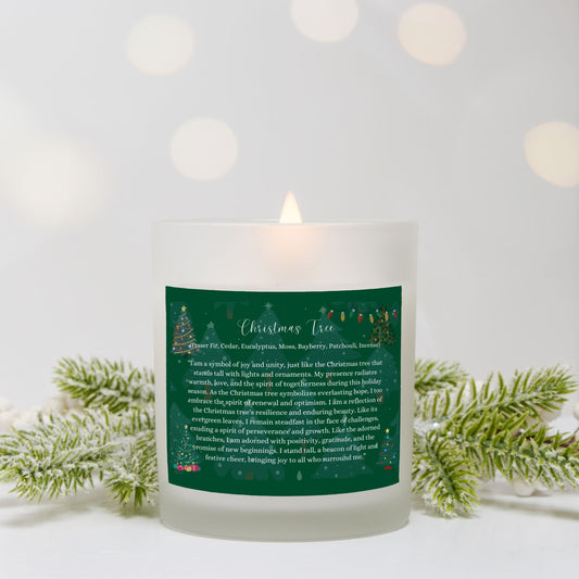 Christmas Tree 11 oz. Frosted Glass Vegan Coconut Soy Wax Candle with Eco-Friendly Wood Wick