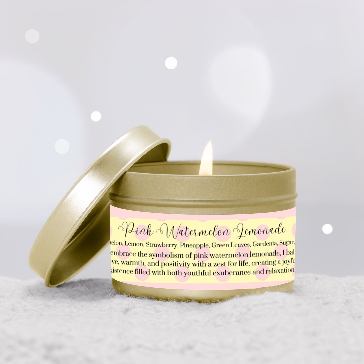 Pink Watermelon 4 oz. Lemonade Vegan Coconut Soy Wax Gold Candle Tin