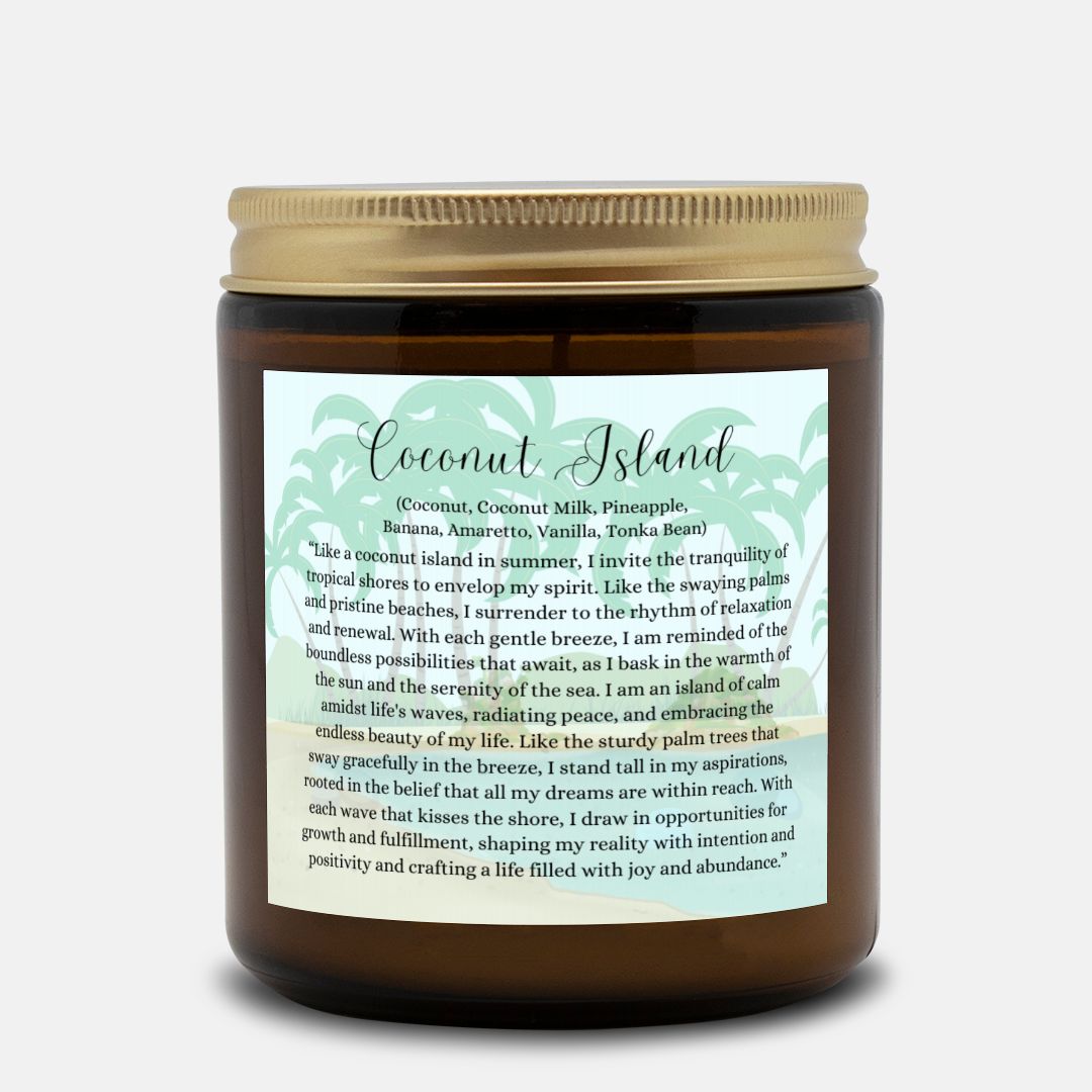 Coconut Island 9 oz. Vegan Coconut Soy Wax Amber Jar Candle