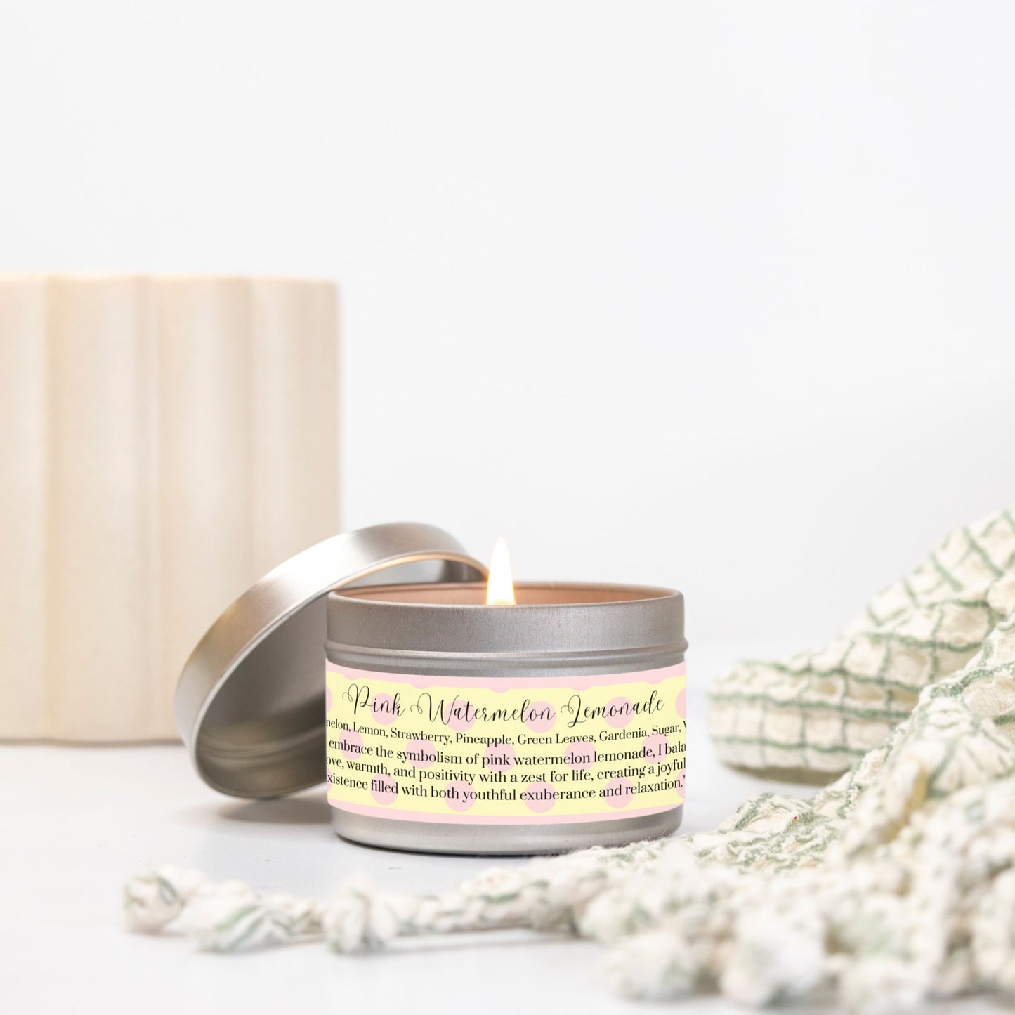 Pink Watermelon 4 oz. Lemonade Vegan Coconut Soy Wax Candle Tin - Available in 3 Tin Colors