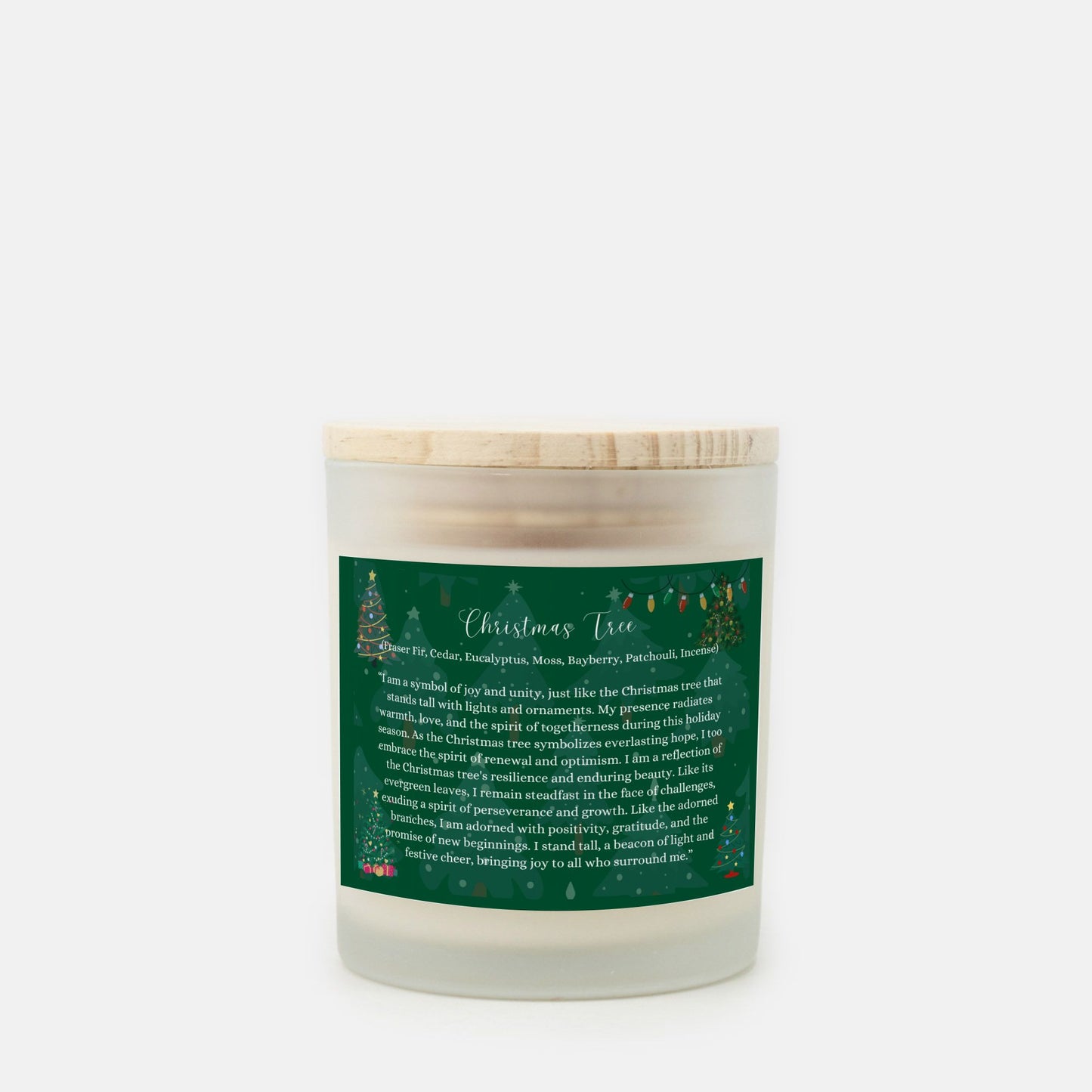 Christmas Tree 11 oz. Frosted Glass Vegan Coconut Soy Wax Candle with Eco-Friendly Wood Wick