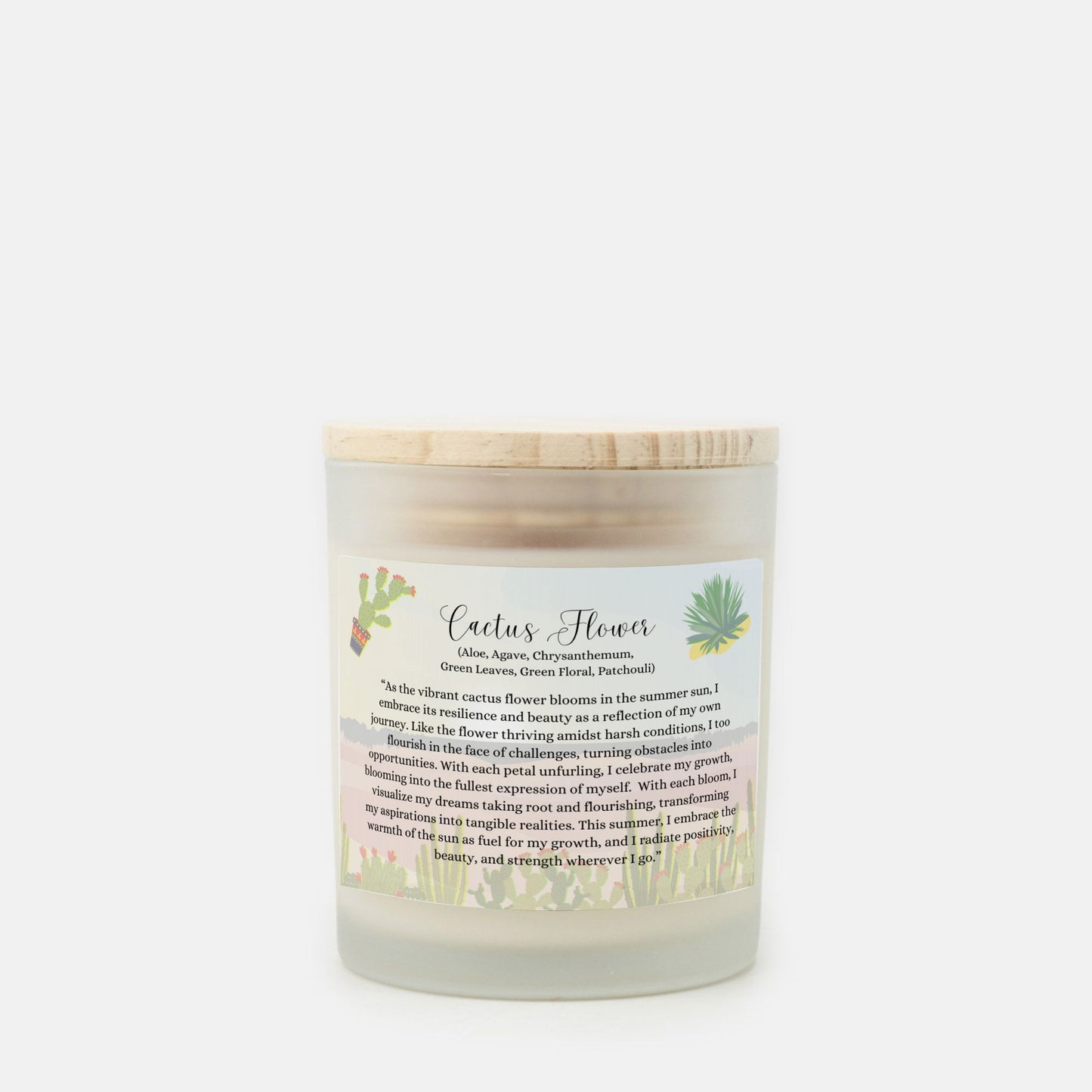 Cactus Flower 11 oz. Vegan Coconut Soy Wax Frosted Glass Candle with Eco-Friendly Wood Wick